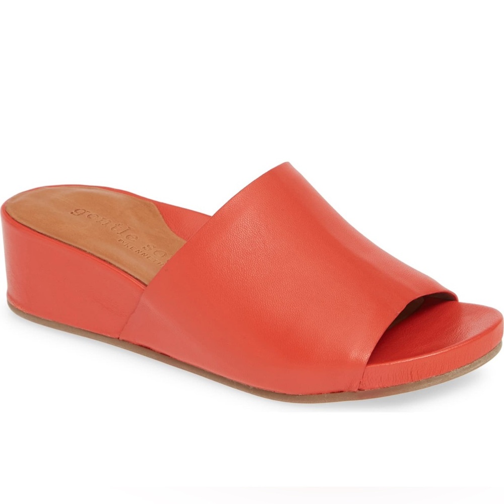Gentle Souls by Kenneth Cole Leather Gisele Eva  Wedge Sandal  Red Orange‎ Slide